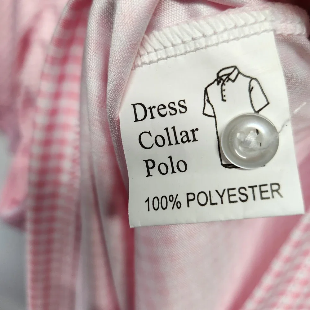 Collars &‎ Co. Polo Shirt Mens Small Pink White Dress Collar Gingham Check Golf